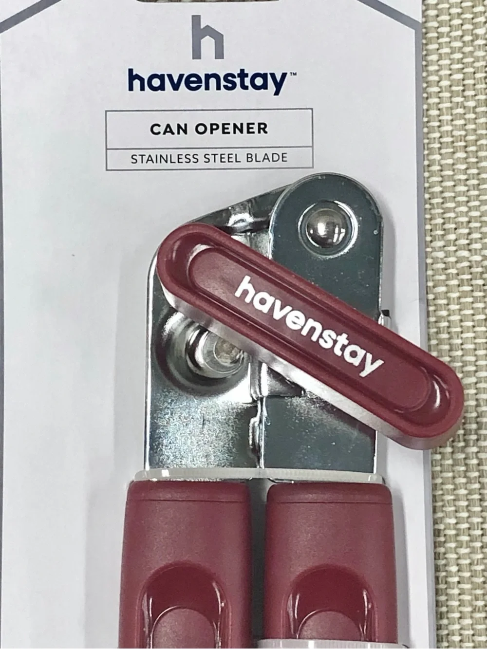 🥑$7🥑 NEW HAVENSTAY Can Opener Big Knob Stainless Steel Blade Red